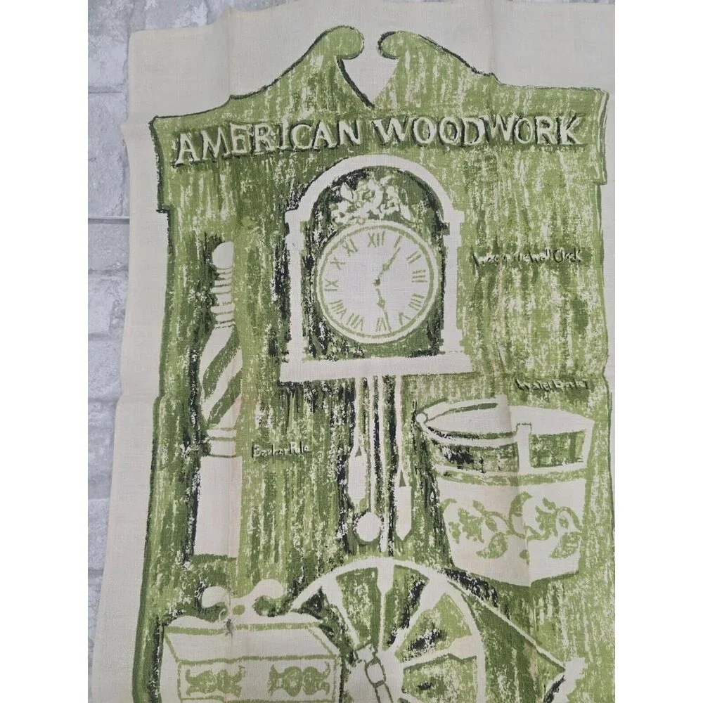 Vtg Linen Tea Towel American Woodwook Signed Kati 29x16